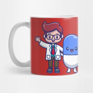 Cute Doctor With Capsule Medicine Cartoon Vector Icon Illustration Mug